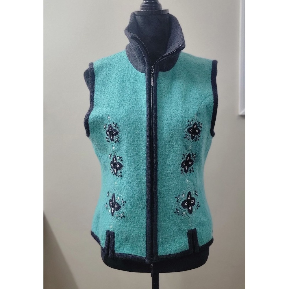 Carson Embroidered Wool Full Zip Lined Vest‎ Women's M